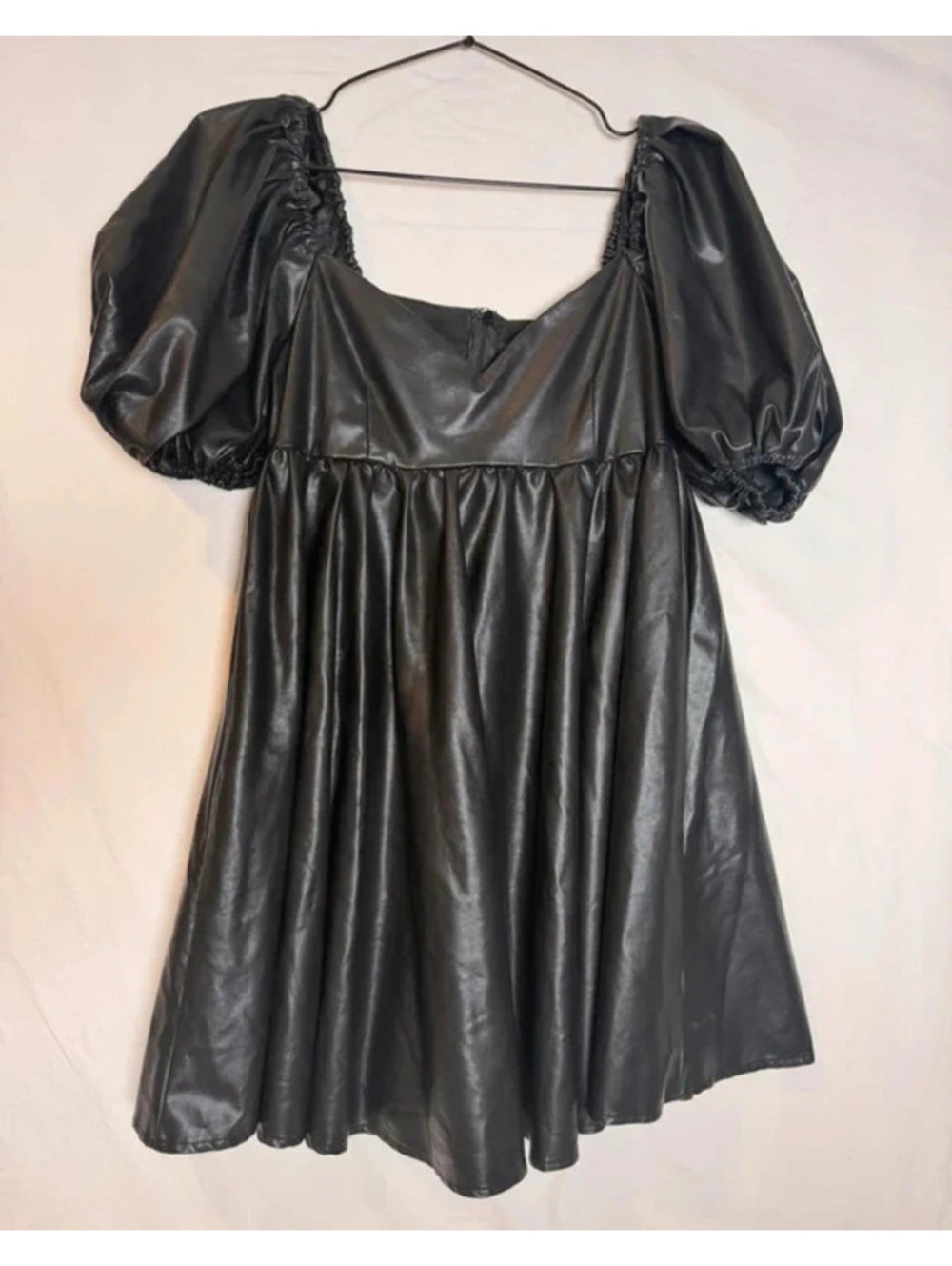 Goth Black Babydoll Party Witchy Dress Halloween Pleather Small